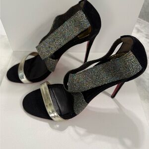 Christian Louboutin Black and Silver Glitter Heels